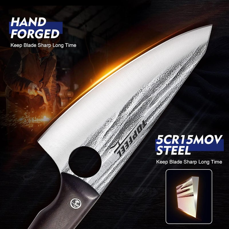 TopFeel 3PCS Butcher Knife Set Hand Forged chef knife Boning Knife, High Carbon Steel Meat Cutting Knives for Kitchen Camping BBQ… - Image 4